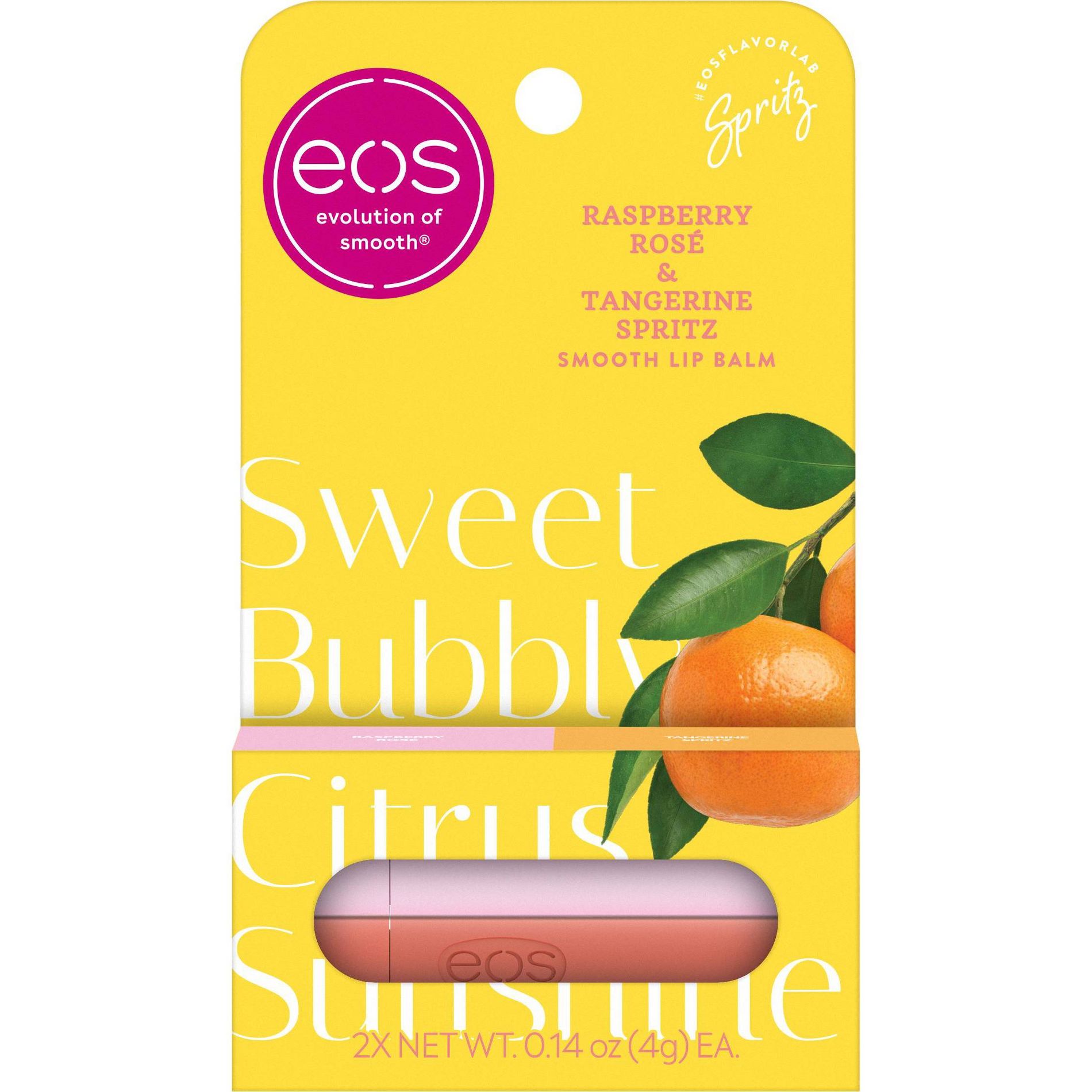 eos Limited Edition Lip Balm - Raspberry Rosé & Tangerine Spritz - 0.28oz/2pk