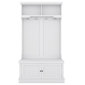 GustoWave 35.5''W x 64.4''H Hall Tree with Storage Shoe Bench, Multi-Functional Coat Racks with 4 Hooks for Living Room Hallway, White - 1 of 4