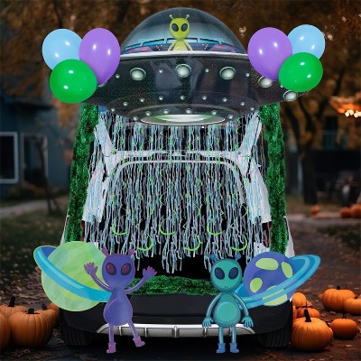 Joyfy Halloween Trunk or Treat SUV Car Decorations Kit with UFO Aliens Planets, Car Archway Garage Decoration with Streamer Tinsels Strips & Balloons