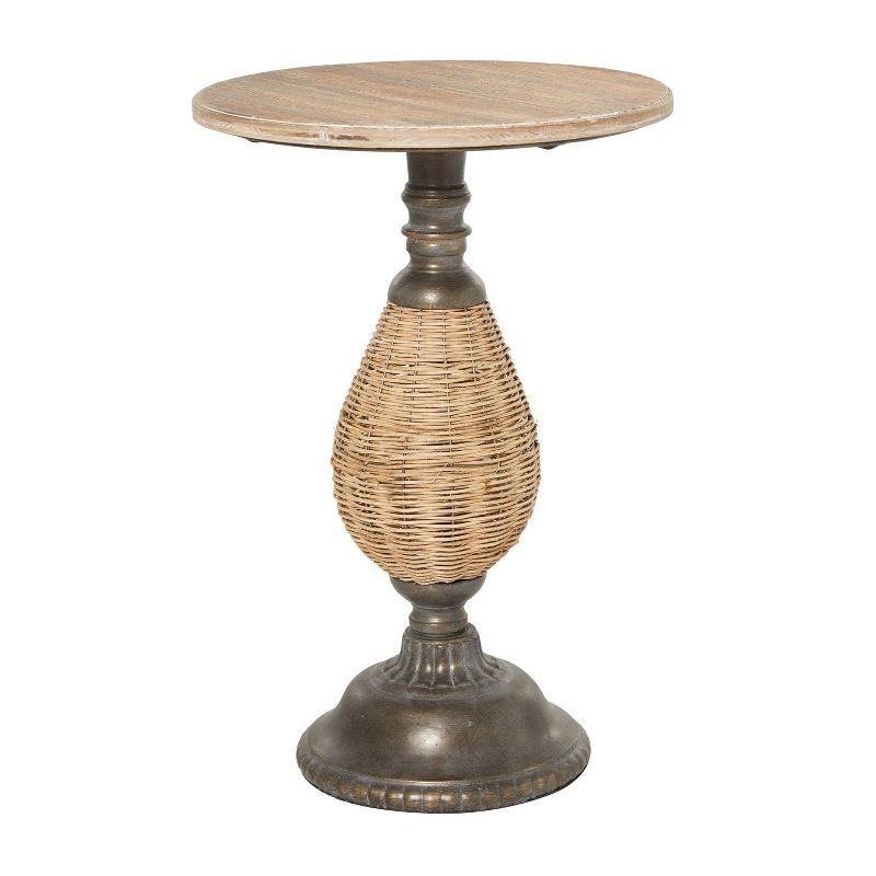 Farmhouse Metal Woven Pedestal Accent Table Brown - Olivia &#38; May, 4 of 9
