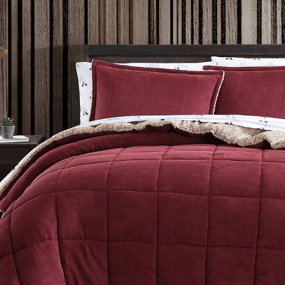 Twin Red Microfiber Reversible Comforter and Sham Set
