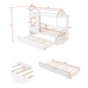Twin Size House Bed Wood Platform Bed Frame with Twin Size Trundle/2 Drawers, White-ModernLuxe - 3 of 4
