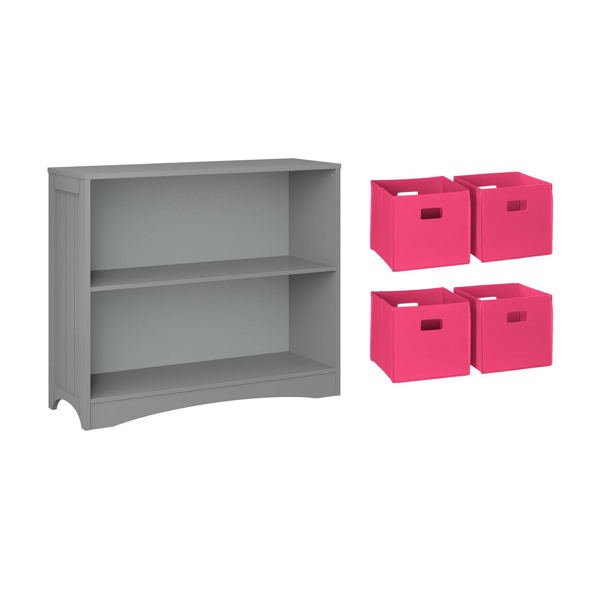 RiverRidge Kids' Playroom Horizontal Toy Organizer Bookshelf with Open Storage Shelves with 4 Fabric Bins