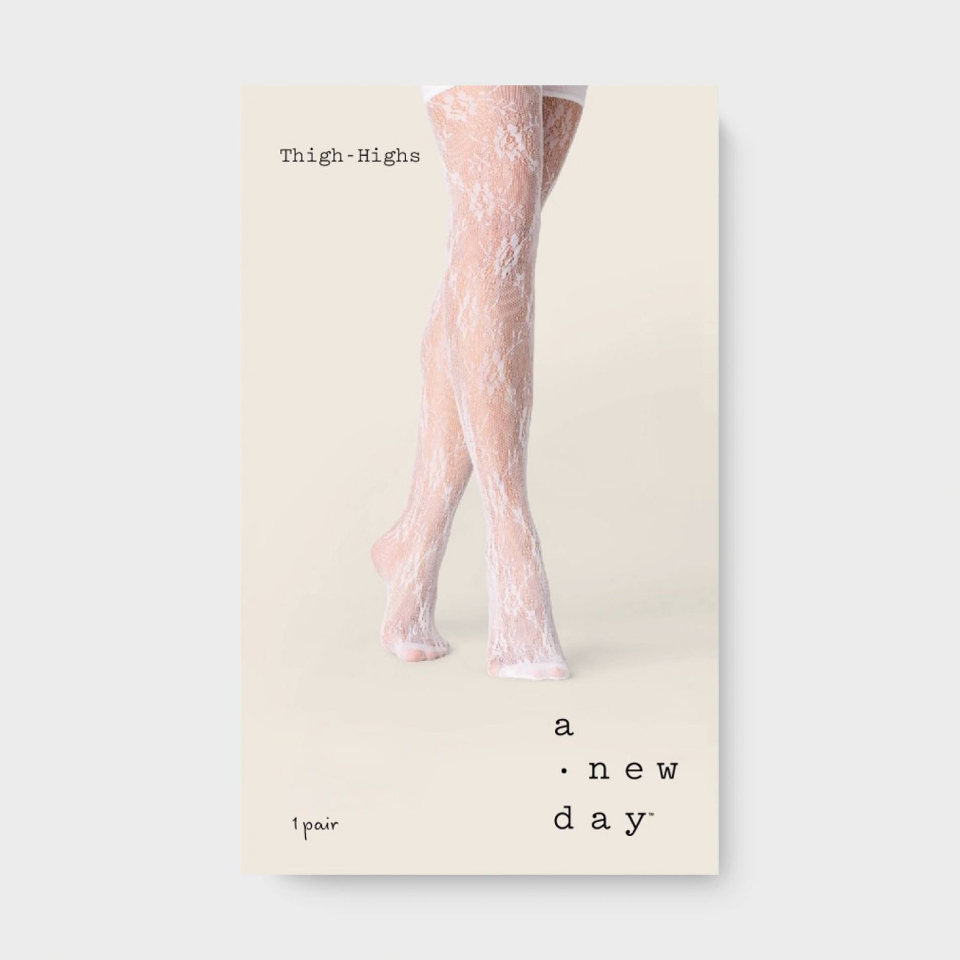 Women's Floral Net Thigh High Tights - A New Day™ White
