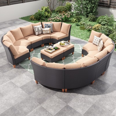 DSVIMOY 8-Piece Patio Sofa Set with Ergonomic Backrest, Outdoor Furniture with Two Single Sofa, Beige, 30"*23.8"*30.7"