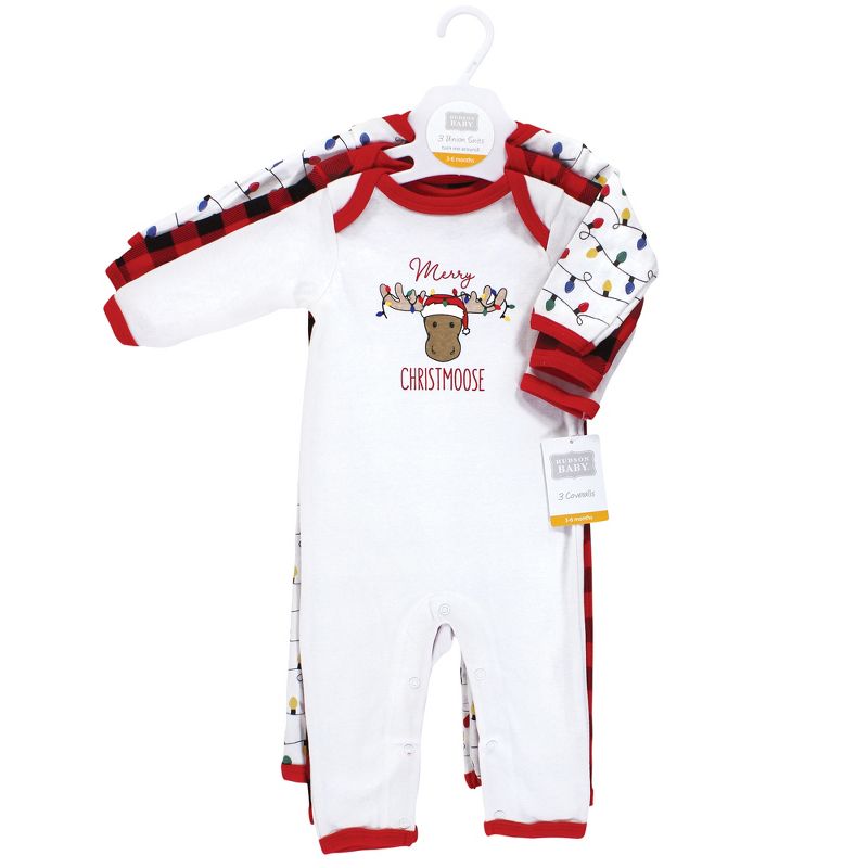 Hudson Baby Infant Boy Cotton Coveralls, Christmoose, 3 of 7