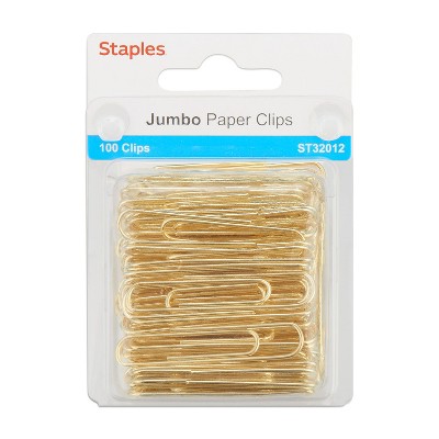 Staples Jumbo Gold Paper Clips Smooth 100/Pack (32012) 480112