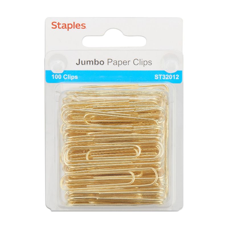 Staples Jumbo Gold Paper Clips Smooth 100/Pack (32012) 480112, 1 of 4