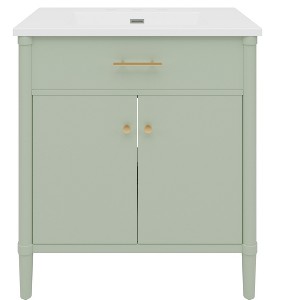 Vynxaria 31 Inch Sage Green Curved Bathroom Vanity with Ceramic Sink One Complete Unit Solid Wood Cabinet Soft Close Door Adjustable Shelf - 1 of 4