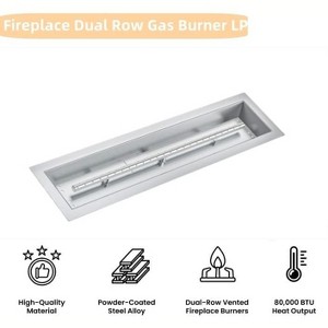 Rectangular Stainless Steel Fire Pit Kit with Burner, Hose Kit, for Propane & Natural Gas, Silver - 1 of 4