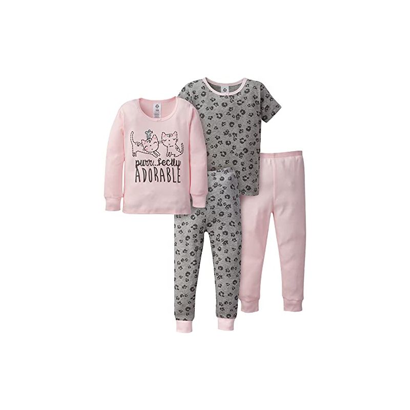 Gerber Infant & Toddler Girls' Snug Fit Cotton Pajamas, 4-Piece Set, 3 of 8