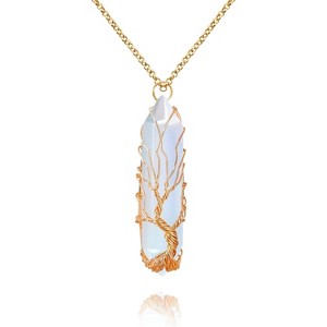 Tree of Life Crystal Necklace, Wire Wrapped Natural Stone Reiki Healing Jewelry Opal - 1 of 4