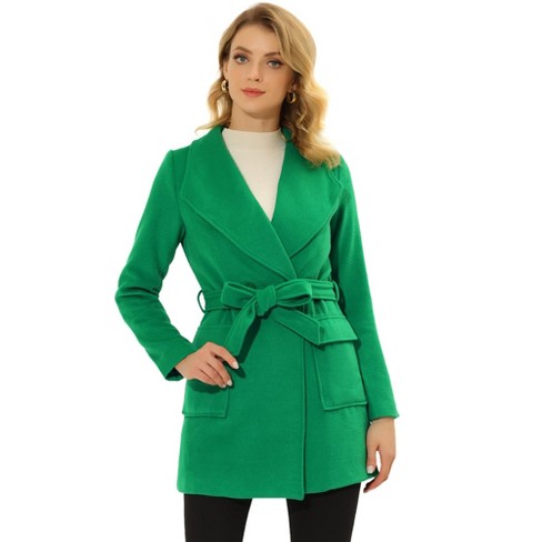 Unique Bargains Women's Shawl Collar Lapel Belted Winter Coat with Pockets  