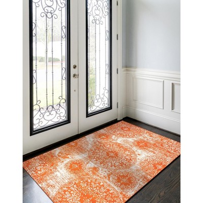 Grand Orange and White Synthetic Bohemian Area Rug