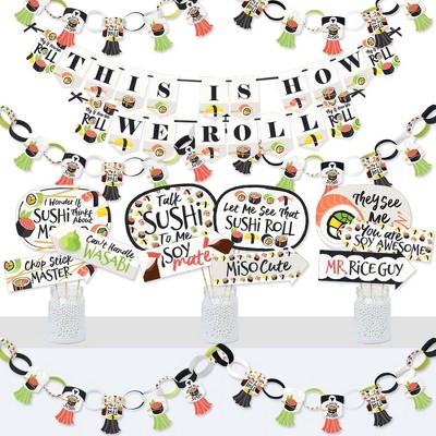 Big Dot of Happiness Let's Roll - Sushi - Banner and Photo Booth Decorations - Japanese Party Supplies Kit - Doterrific Bundle