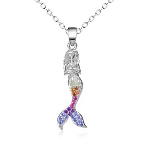 18K White Gold Muli-Colored Crystal Mermaid Pendant Necklace - 1 of 4