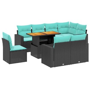 vidaXL 9 Piece Patio Sofa Set with Cushions Black Poly Rattan - 1 of 4