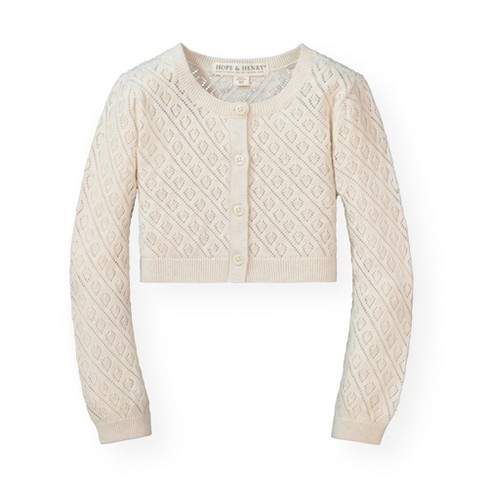 Pointelle-knit Cardigan with Peter Pan Collar - Cream - Ladies