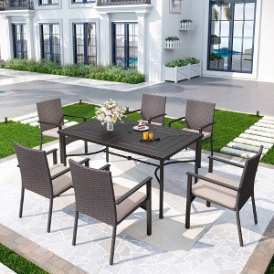 7pc Outdoor Dining Set: Steel Table, Wicker Chairs, Cushions - Captiva Designs - 1 of 4