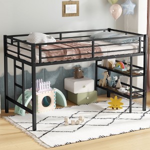 NicBex Twin Size Metal Loft Bunk Bed Frame with Ladder&Full-Length Guardrails,Space-Saving Loft Bed for Kids,Teens - 1 of 4