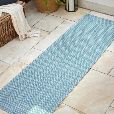 Aqua and Light Gray Chevron Indoor/Outdoor Rug