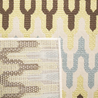 Green and Light Blue Geometric Synthetic Outdoor Area Rug