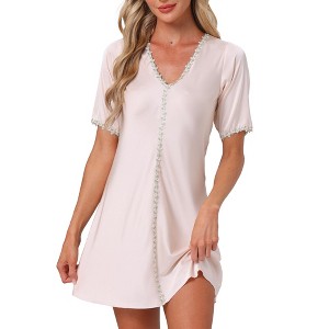INSPIRE CHIC Women's Floral Soft V Neck Short Sleeve Loungewear Nightgown - 1 of 4