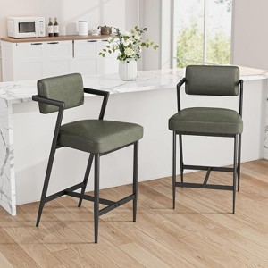 Tall Bar Stools Set of 2, Upholstered Counter Height Bar Stools with Thick Cushion, Thickened Metal Legs, Backrest and Footrest, for Home - 1 of 4