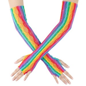 INSPIRE CHIC Women's Long Elastic Fishnet Mesh Colorful Cosplay Half Finger Arm Sleeves Gloves 1Pair - 1 of 4