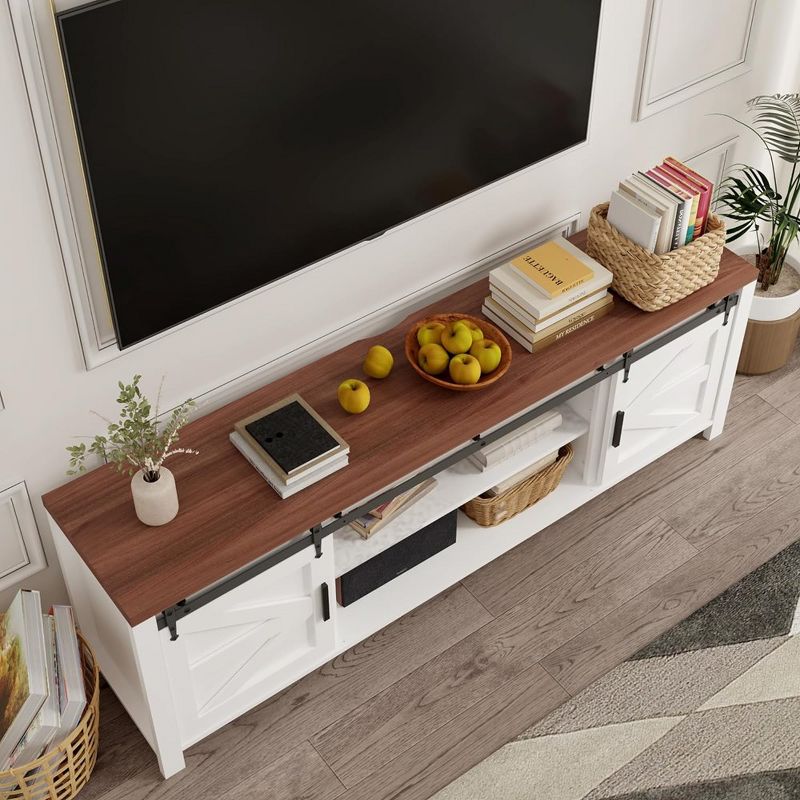 TV Stand for 55/60/65/70''TV, Farmhouse and Industrial Entertainment Center,Wood TV Media Console Storage Cabinet ,White, 3 of 7