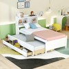 Twin Size Platform Bed with Built-in USB, LED light and Bookcase Headboard, Storage Bed with Trundle and 3 Storage Drawers - ModernLuxe - image 3 of 4