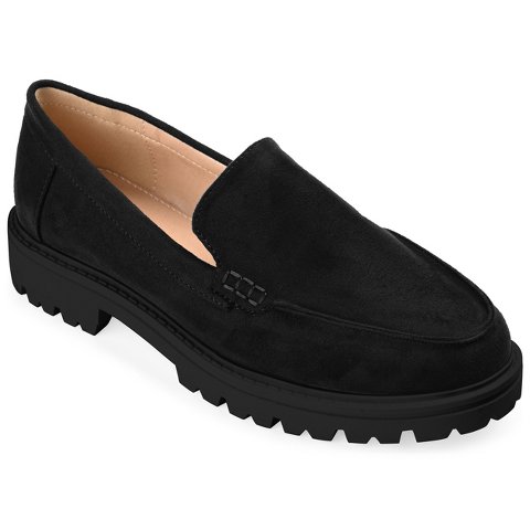 Женские туфли Journee Collection Women's Erika Medium and Wide Width Loafer Almond Toe Slip On Flats Black 7