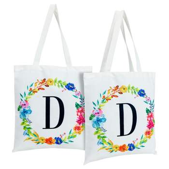 2 Pack Monogrammed Initial Tote Bags, Reusable Grocery Bag for Women, Embroidered, White, 29 in.