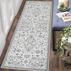 Washable Floral Print Area Rug - Soft Boho Carpet Non-Slip Low Pile Large Accent Rug for Living Room Bedroom Nursery Dining Room - 1 of 4