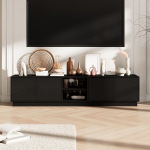 Famapy Modern Black TV Stand Entertainment Center Media Console with Wave - pattern Design and Ample Storage - 1 of 4