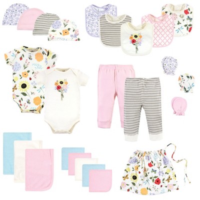 Touched by Nature Baby Girl Organic Cotton Layette Set and Giftset, Flutter Garden, 0-6 Months