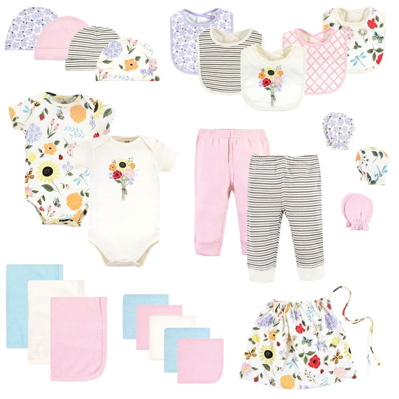 Touched by Nature Baby Girl Organic Cotton Layette Set and Giftset, Flutter Garden, 0-6 Months, 1 of 4