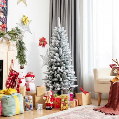 Snow-Flocked 4.5 Ft White PVC and PE Christmas Pencil Tree