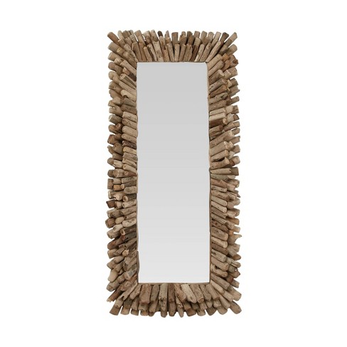 Storied Home Big Driftwood Framed Wall Mirror Natural: Coastal-Inspired, Rectangular, Wood & Glass, 24"x52.5" - image 1 of 4