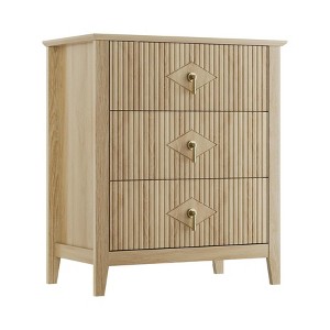 Fluted Nightstand with 3 Large Drawers, 27.5" Wide Bedside Table with Metal Handle, Modern Wooden End Table for Bedroom, Living Room, Hallway - 1 of 4
