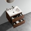 FAMYYT 24 in. Single Sink Floating Walnut Bath Vanity with White Ceramic Top, 2 Soft Drawers - 2 of 4