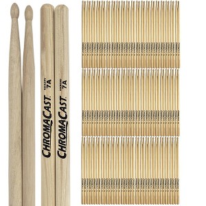 ChromaCast 7A USA Made Hickory Drumsticks Pair - Wood Tipped - Drum Sticks Tour Tested by Pro Drummers - Real American Hickory Wood - 1 of 4