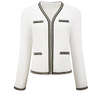 INSPIRE CHIC Women's Tweed Long Sleeve Open Front Business Casual Knit Cardigan