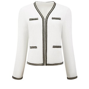 INSPIRE CHIC Women's Tweed Long Sleeve Open Front Business Casual Knit Cardigan - 1 of 4