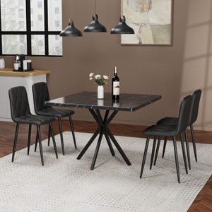 KTMBDW Square Dining Table Set, Modern Square Dining Table with 4 Black Chair, Faux Marble Tabletop and Iron Legs, Coffee Table for Dining Room - 1 of 4