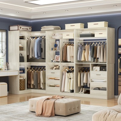 Aheaplus 72"-108" Closet System with Drawers and Hanging Rods, Freestanding Walk-in Closet Organizer System