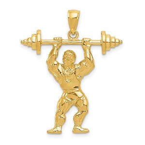Black Bow Jewelry 14k Yellow Gold Bodybuilder with Barbell Pendant - 1 of 4