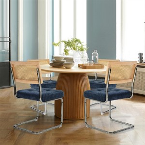 Set of 4 Kylie 20.5" Wider Tufted Seat Upholstered Fabric Chairs with Chrome Legs And Mesh Backrest Cane Rattan Dining Chairs - Maison Boucle - 1 of 4