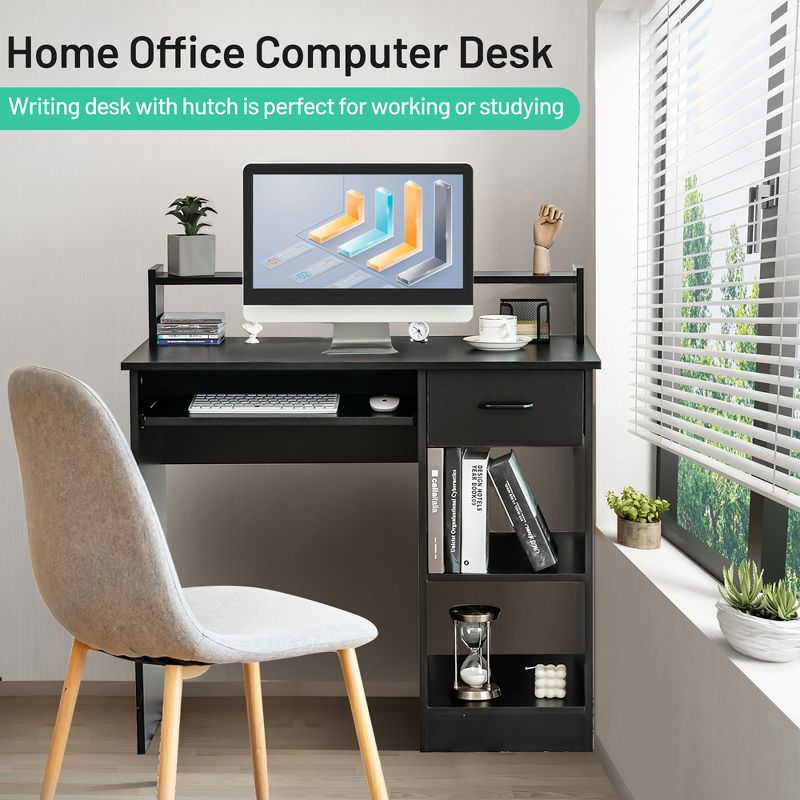 Computer Desk w/Hutch & 2-Tier Open Storage Shelves for Home Office, 3 of 11