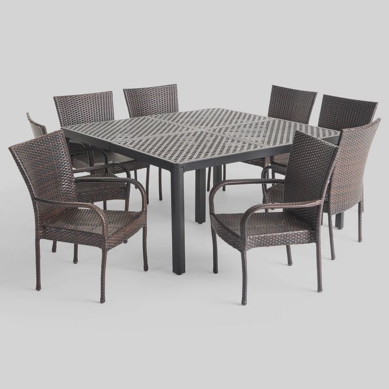 Bullpond 9pc Aluminum and Wicker Dining Set - Christopher Knight Home, 3 of 8